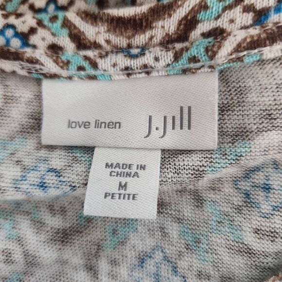 J. Jill Linen T-Shirt Size Medium Brown and Blue Medallion Print Tee - Picture 7 of 7